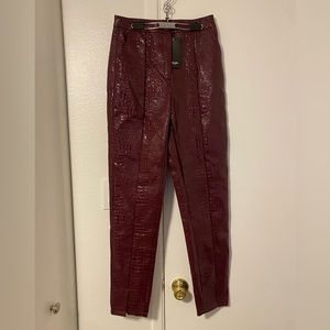 NWT Nasty Gal Faux Leather Pants Women's Size 4 Burgundy Red Snakeskin High Rise